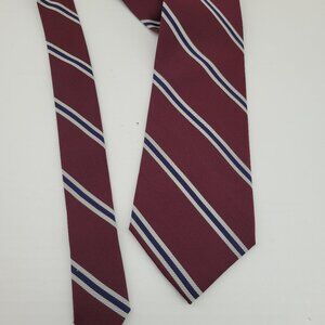 Vintage Hathaway Necktie 100% Silk Hand Made Burgundy Navy Stripe Neck Tie